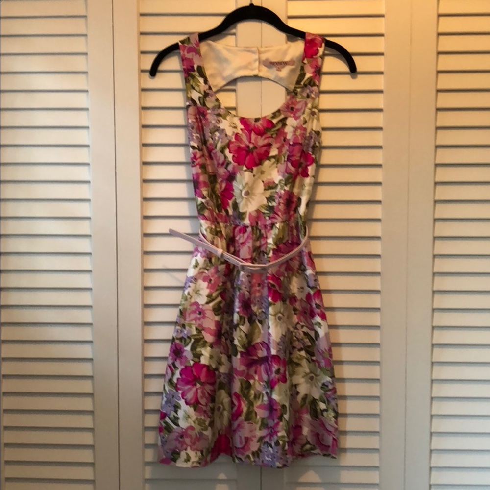 Review floral print cocktail dress with belt